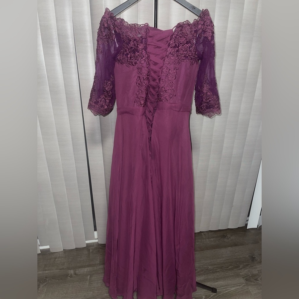 Elegant Purple Lace Wedding Dress - Picture 3 of 13